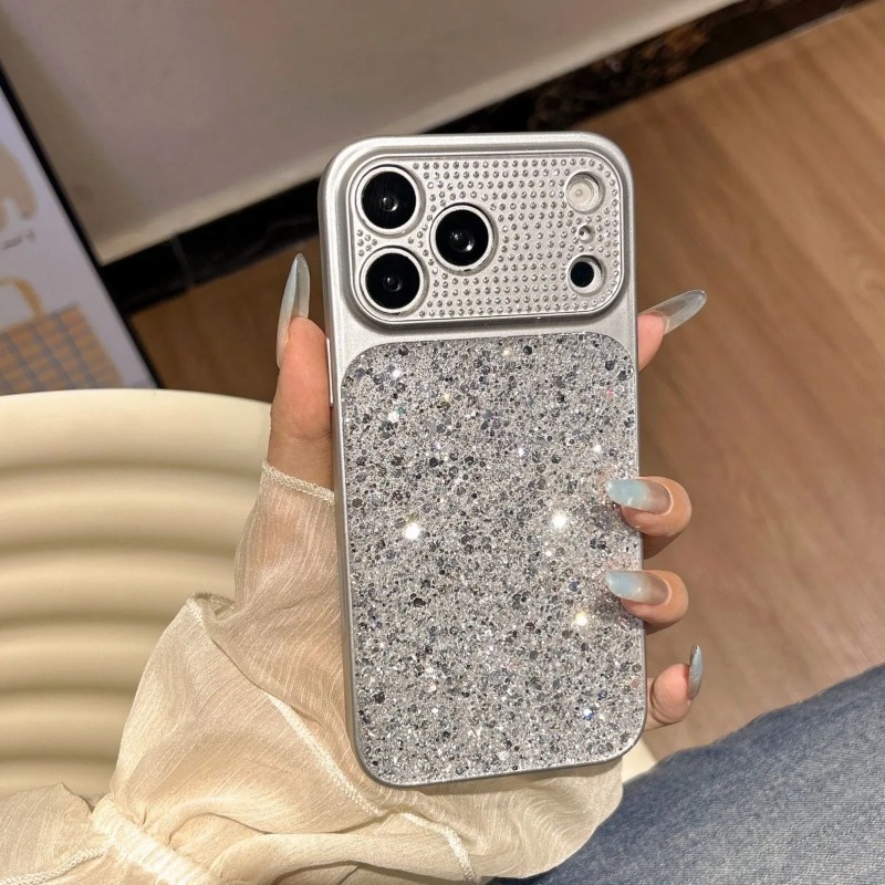 Tablet Accessories Aesthetic - グリッターダイヤモンドカメラレンズ大型窓付きスマホケース iPhone Air 18 17 16