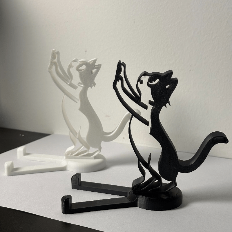 Tablet Stand Accessories - 抽象的な中空ラインの猫型スマホスタンド、ミニマリストなキティ型デスクタブレットホルダー、かわいい動物彫刻携帯電話スタンド