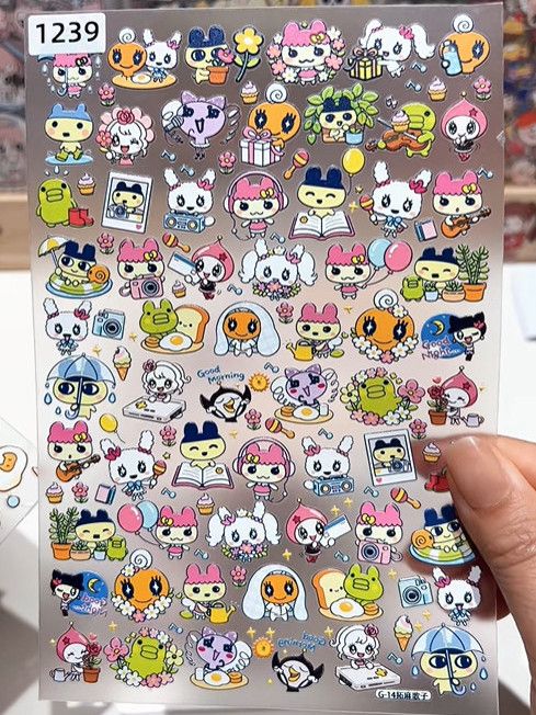 Boox Tablet Accessories - 新しいエンボス加工のたまごっち防水ステッカー、かわいい漫画DIYデカール（日記帳、ノートパソコン、タブレット、スマホケース用）