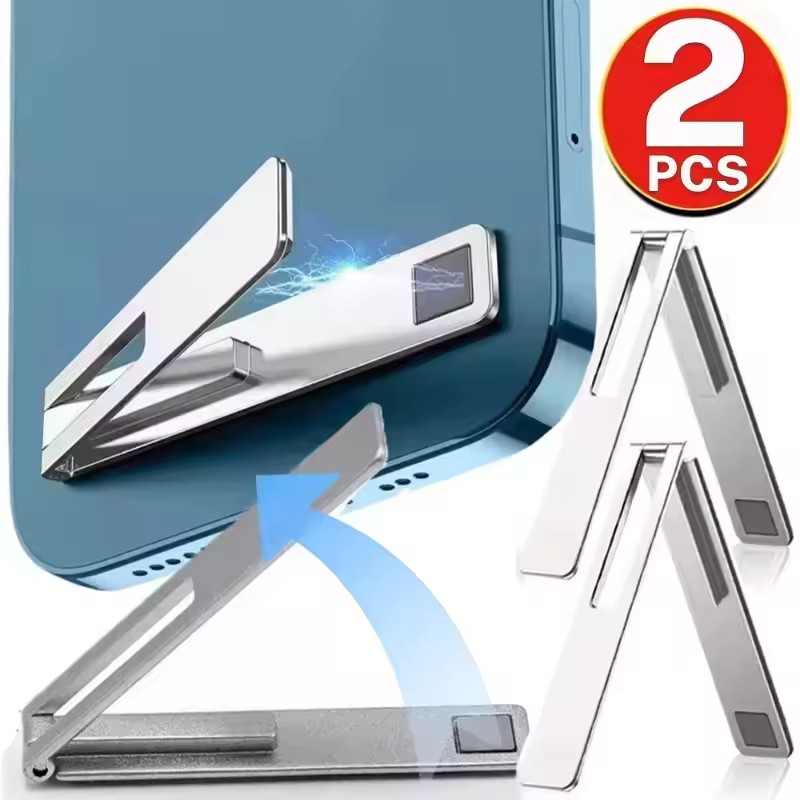 Tablet Stand Accessories - 目に見えない超薄型磁気携帯電話ホルダー スタンド 金属合金製折りたたみ式携帯電話キックスタンド デスクトップタブレットブラケットサポート