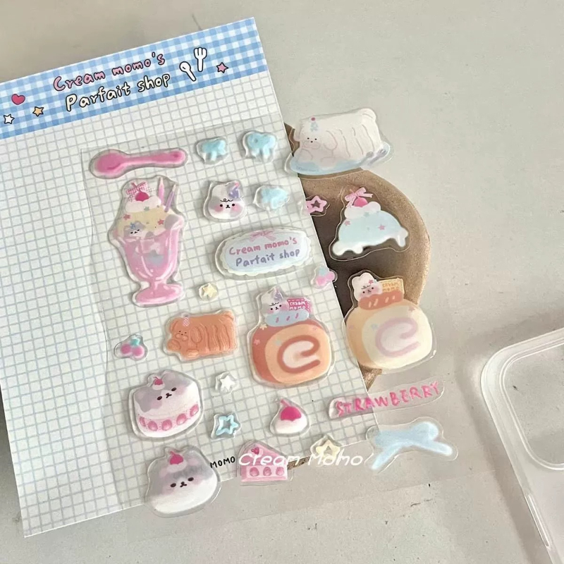 Boox Tablet Accessories - かわいい漫画風スウィーティーキャットゼリーリリーフステッカー、女の子らしい3Dエポキシ樹脂デカール、スマホケース、タブレット、カメラ用、カワイイ子猫デコレーション