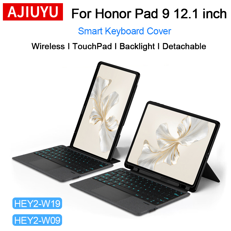 Honor Tablet Accessories - AJIUYU-タッチパッド付きバックライト付きキーボードケース,Huawei Honor 9タブレット,12.1インチ,HEY2-W19, HEY2-W09, 2019, 2024