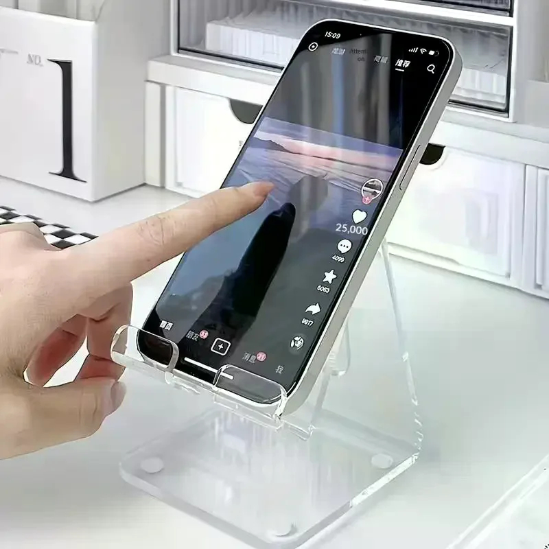 透明アクリル製スマホスタンド、ミニマリストクリアフォンホルダ - Tablet Stand Accessories のレビューと価格