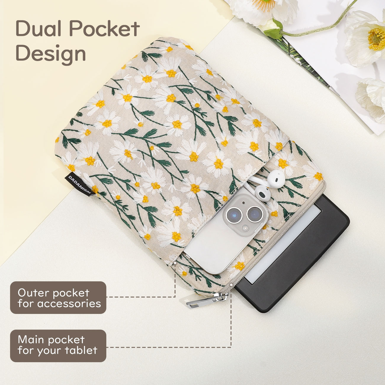 7インチ Kindle Paperwhite 用刺繍デイジー - Kindle Tablet Accessories のレビューと価格